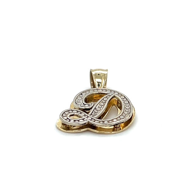 10K Two-Tone Gold Cursive "D" Pendant; 2.5g