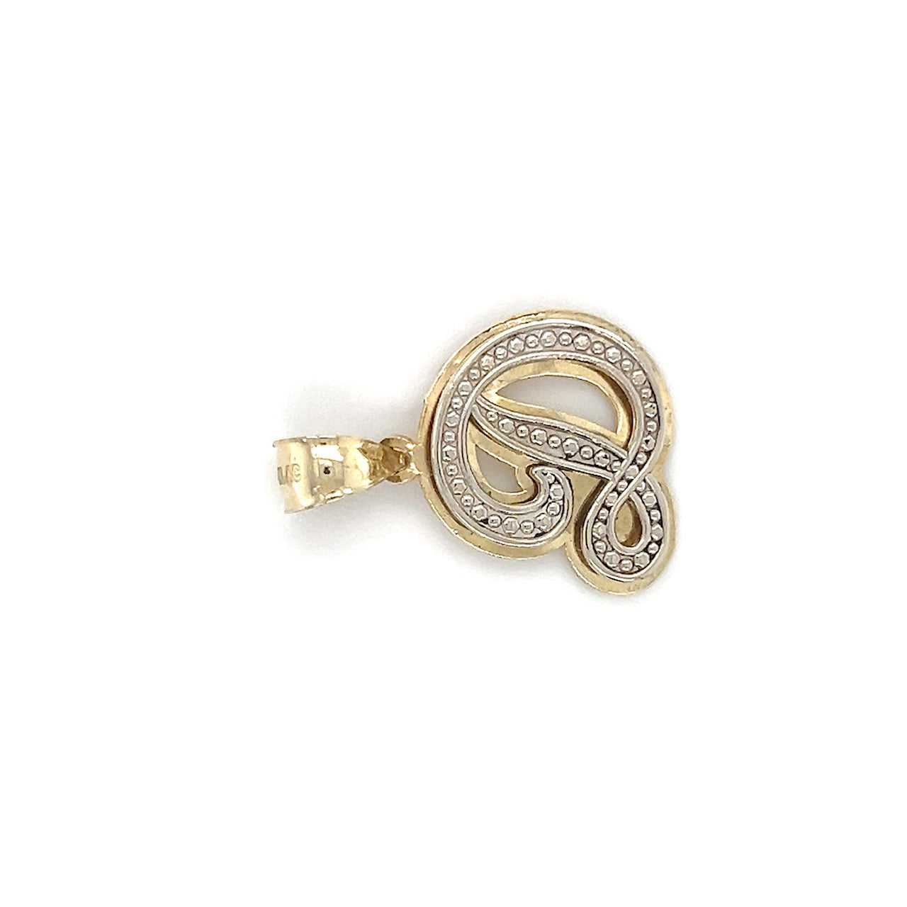 10K Two-Tone Gold Cursive "D" Pendant; 2.5g