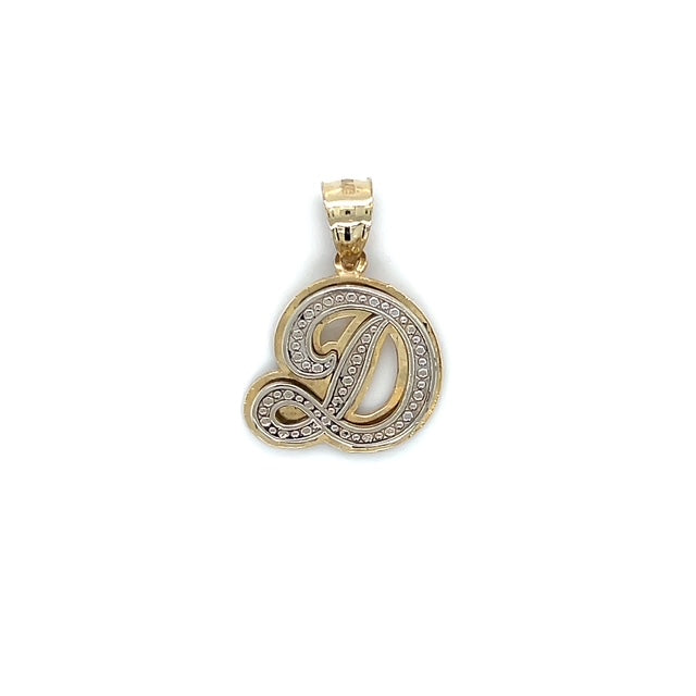 10K Two-Tone Gold Cursive "D" Pendant; 2.5g