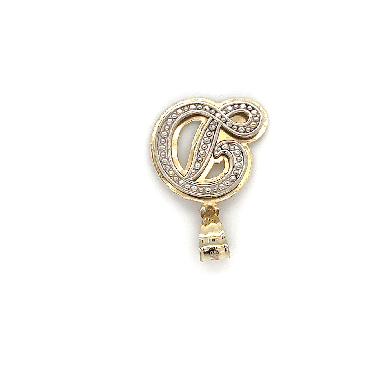 10K Two-Tone Gold Cursive "D" Pendant; 2.5g