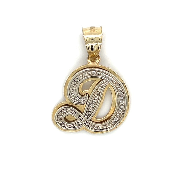 10K Two-Tone Gold Cursive "D" Pendant; 2.5g