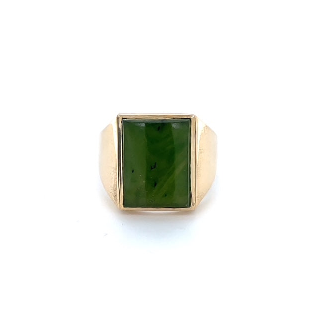 10K Yellow Gold Jade Gentleman's Ring; Size 10