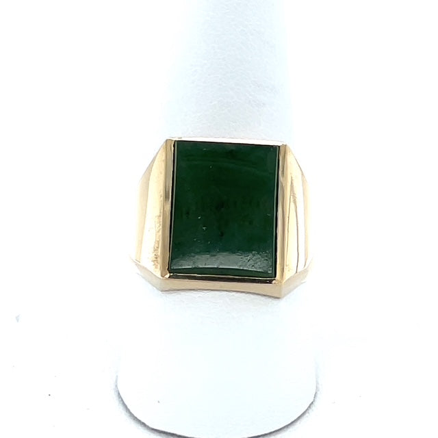 10K Yellow Gold Jade Gentleman's Ring; Size 10