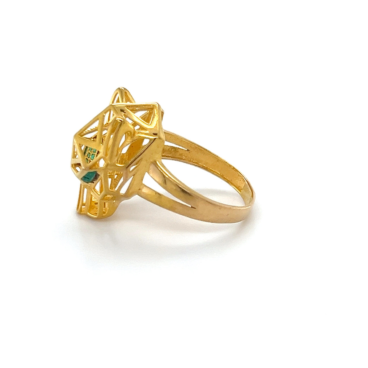21K Yellow Gold Geometric Tiger Head Ring; Size 9