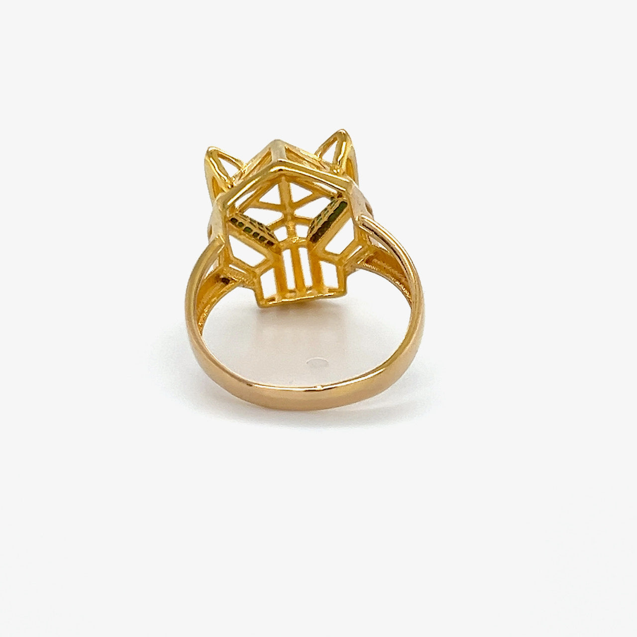 21K Yellow Gold Geometric Tiger Head Ring; Size 9
