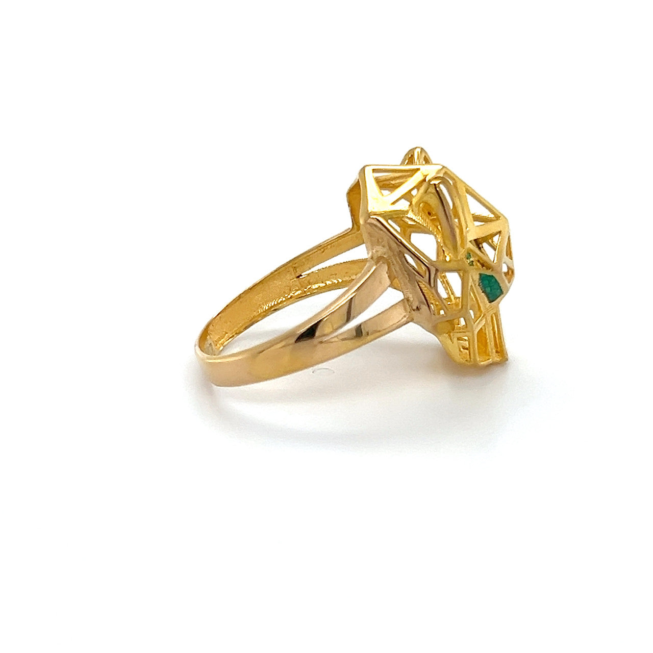 21K Yellow Gold Geometric Tiger Head Ring; Size 9