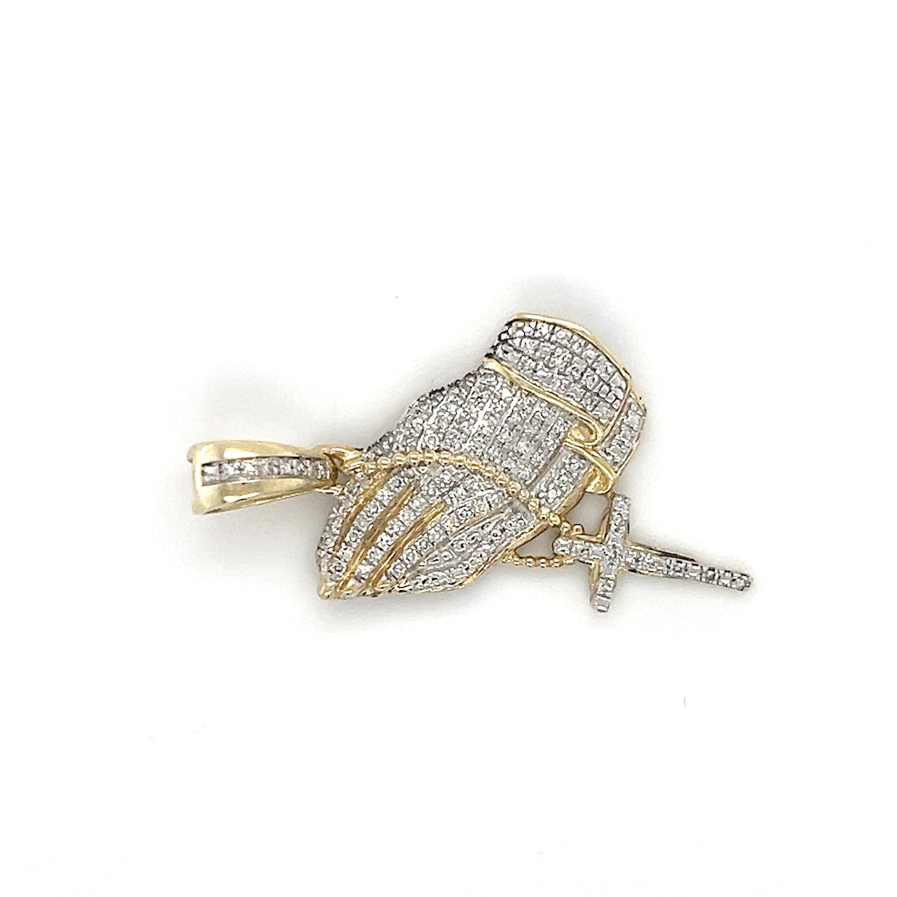 10K Yellow Gold Diamond Prayer Hands Pendant
