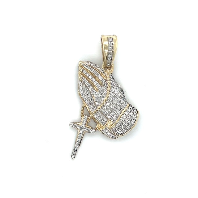 10K Yellow Gold Diamond Prayer Hands Pendant