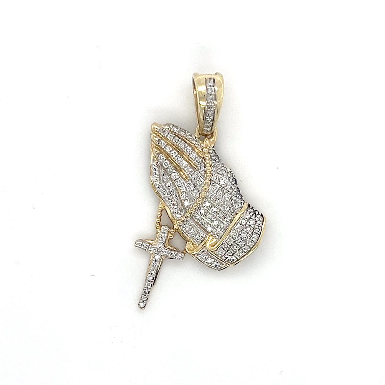 10K Yellow Gold Diamond Prayer Hands Pendant