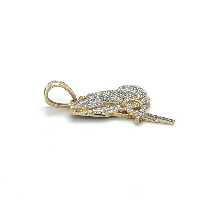 10K Yellow Gold Diamond Prayer Hands Pendant
