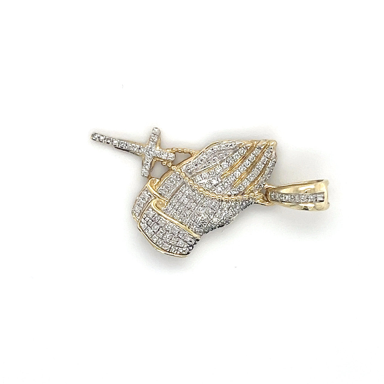 10K Yellow Gold Diamond Prayer Hands Pendant