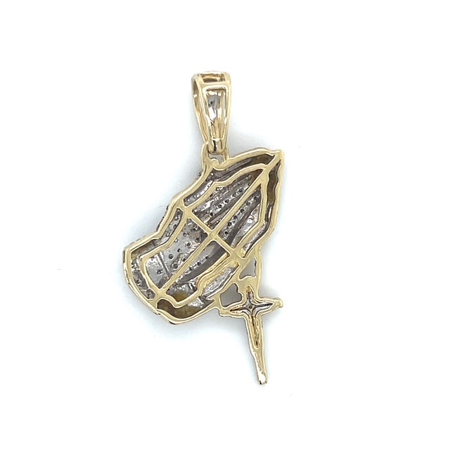 10K Yellow Gold Diamond Prayer Hands Pendant