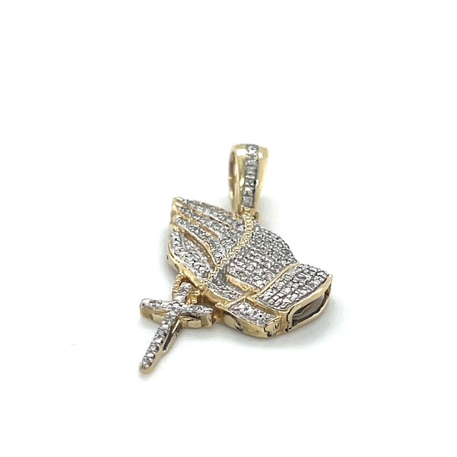 10K Yellow Gold Diamond Prayer Hands Pendant