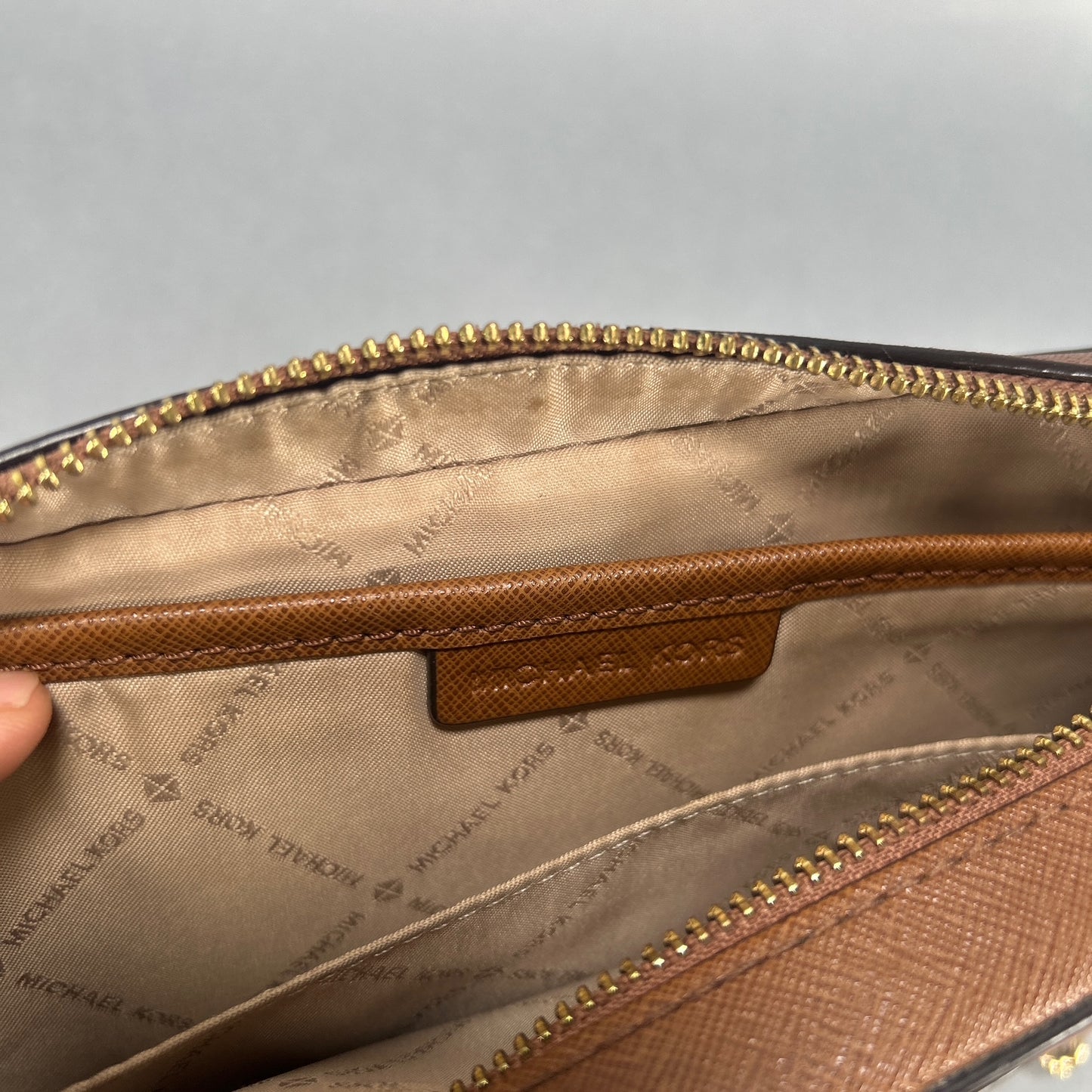 Michael Kors East West Zipper Crossbody Bag - Light Brown