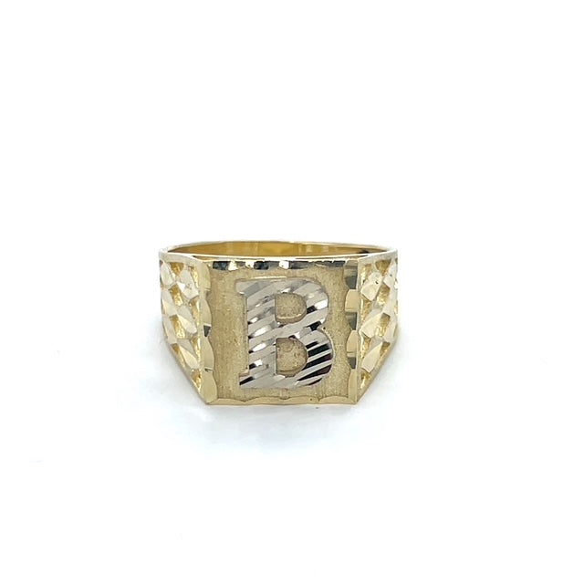 10K Yellow Gold "B" Gentleman's Ring; Size 9