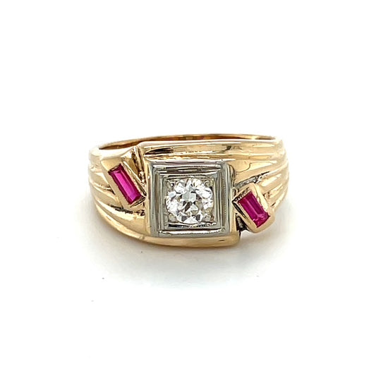 14K Yellow Gold Diamond & Ruby Accent Ring; Size 9