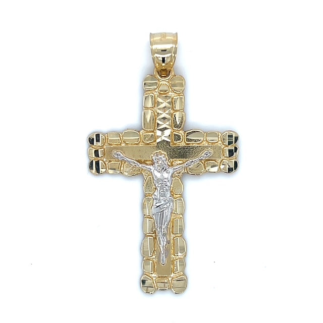 10K Two-Tone Gold Jesus on A Cross Pendant