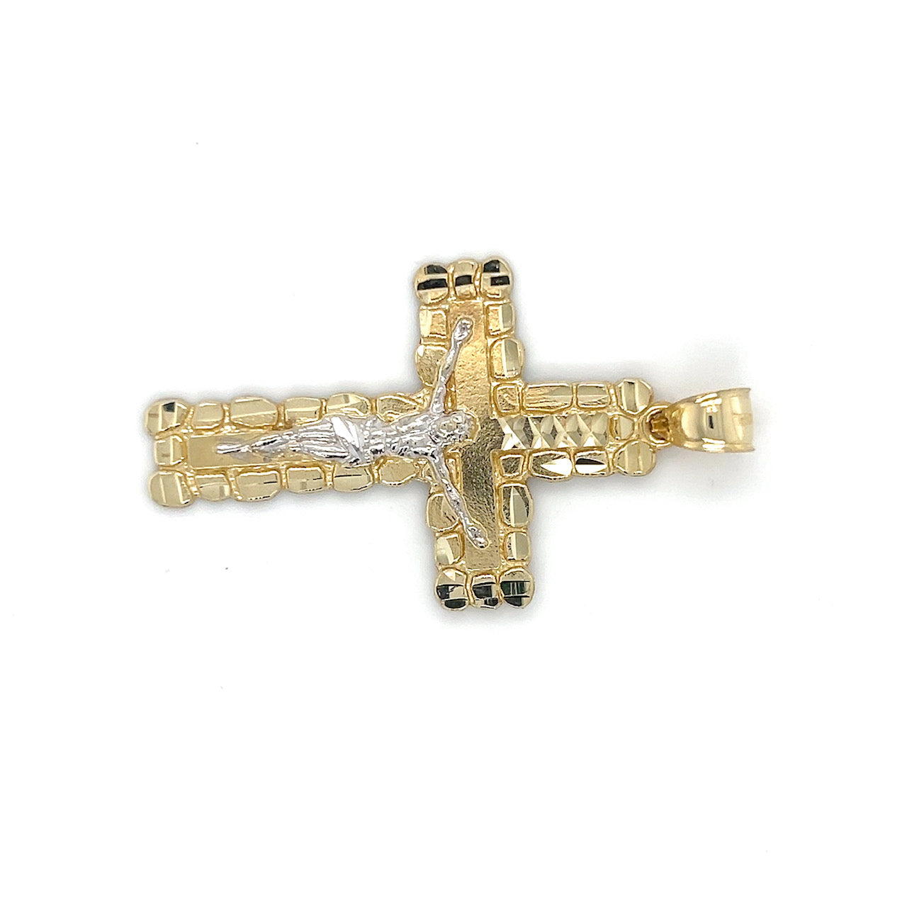 10K Two-Tone Gold Jesus on A Cross Pendant