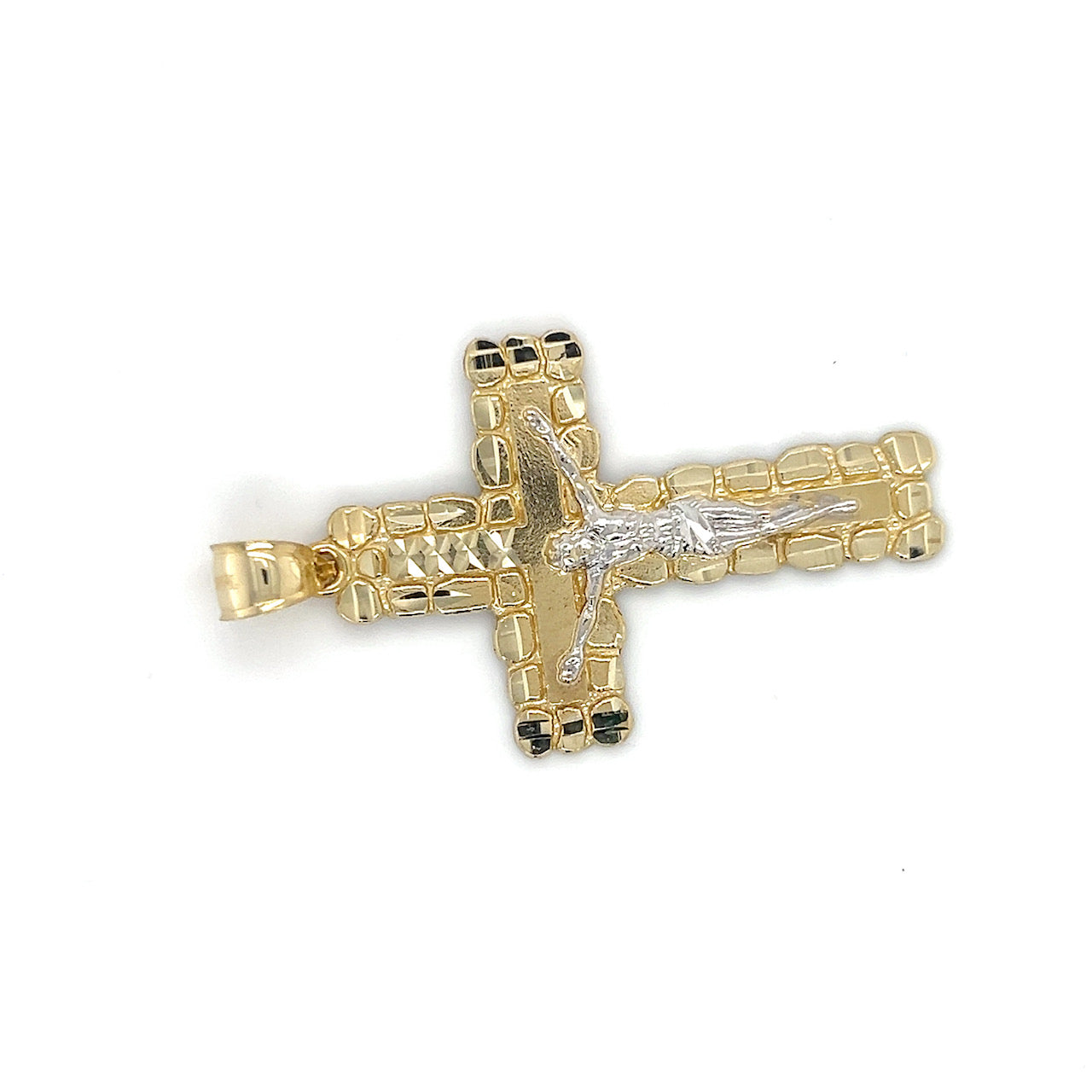 10K Two-Tone Gold Jesus on A Cross Pendant