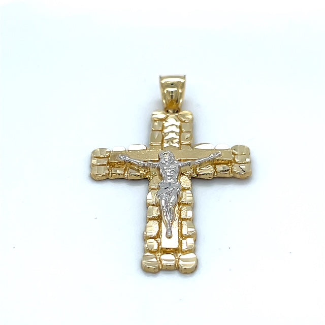 10K Two-Tone Gold Jesus on A Cross Pendant