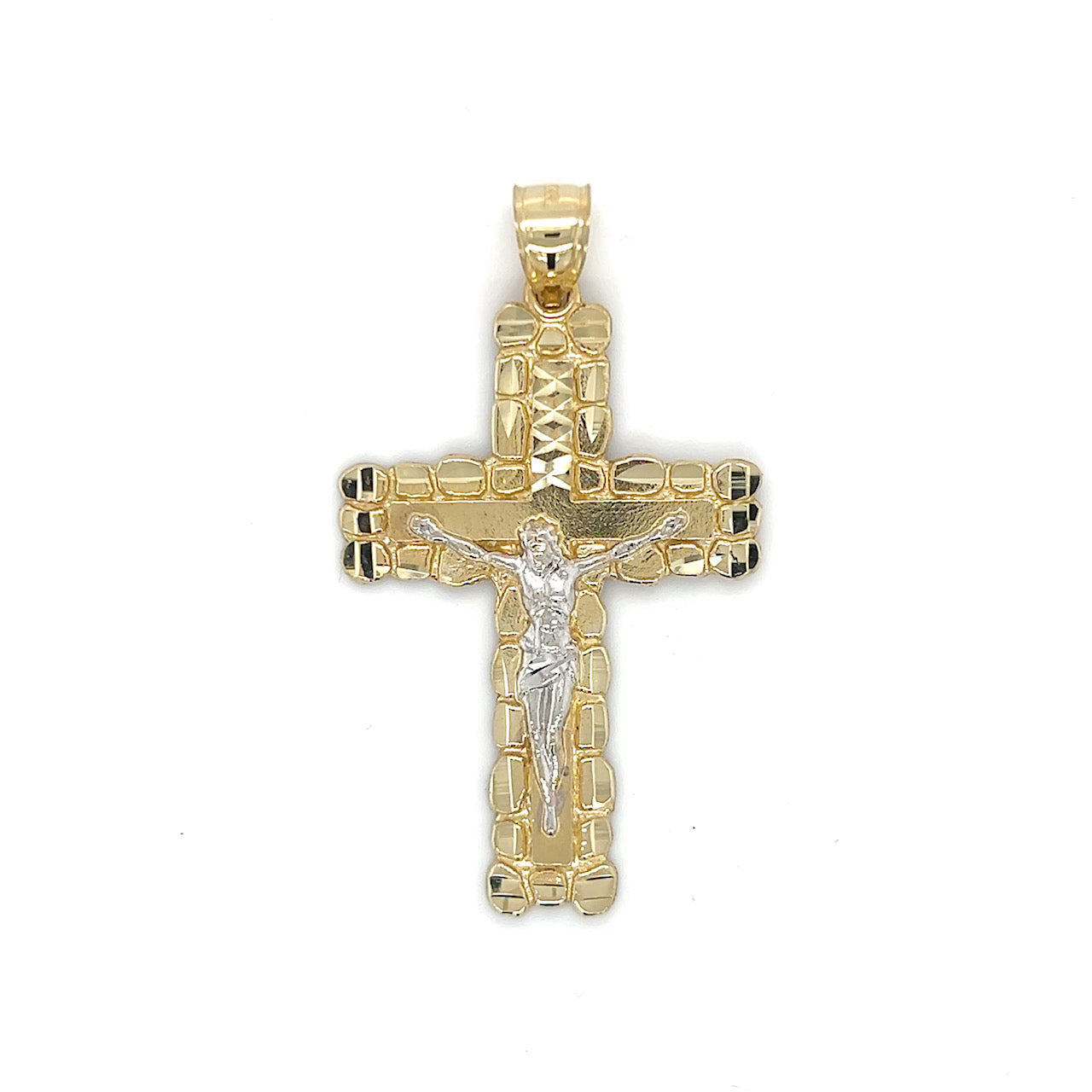 10K Two-Tone Gold Jesus on A Cross Pendant