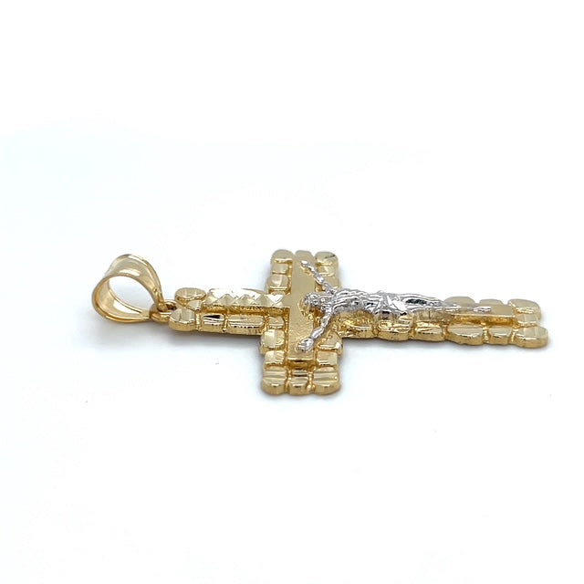 10K Two-Tone Gold Jesus on A Cross Pendant