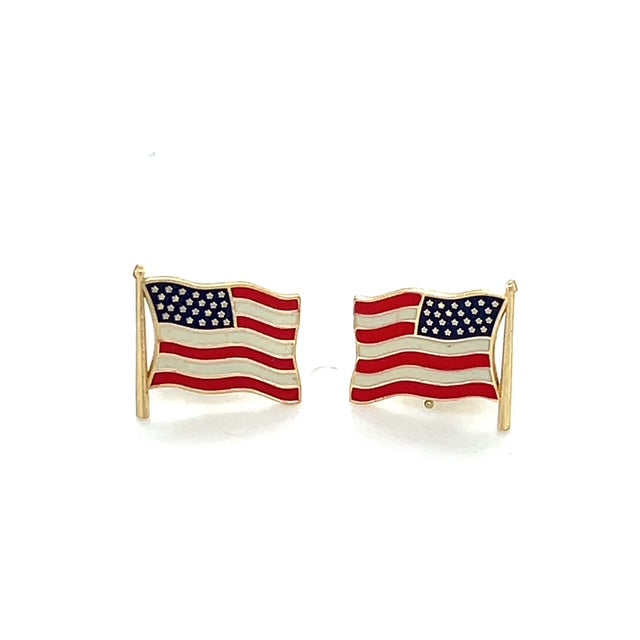 14K Yellow Gold American Flag Stud Earrings