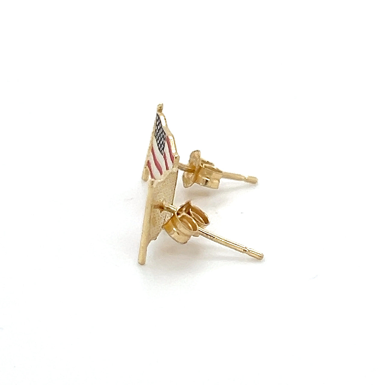 14K Yellow Gold American Flag Stud Earrings
