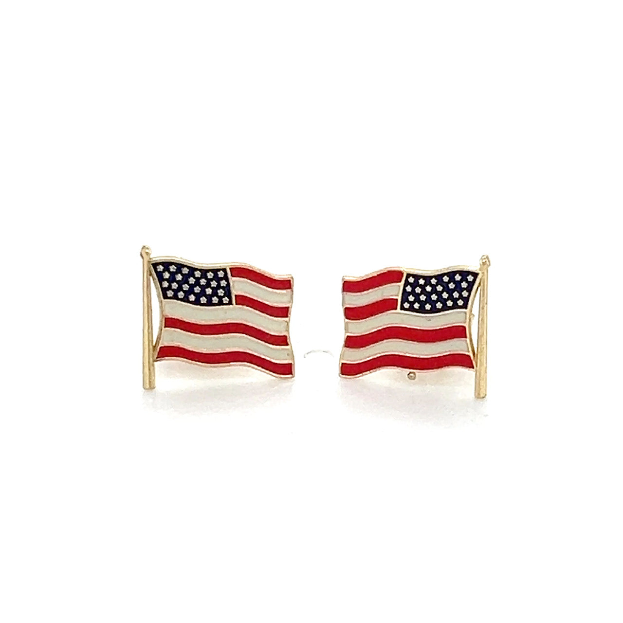 14K Yellow Gold American Flag Stud Earrings