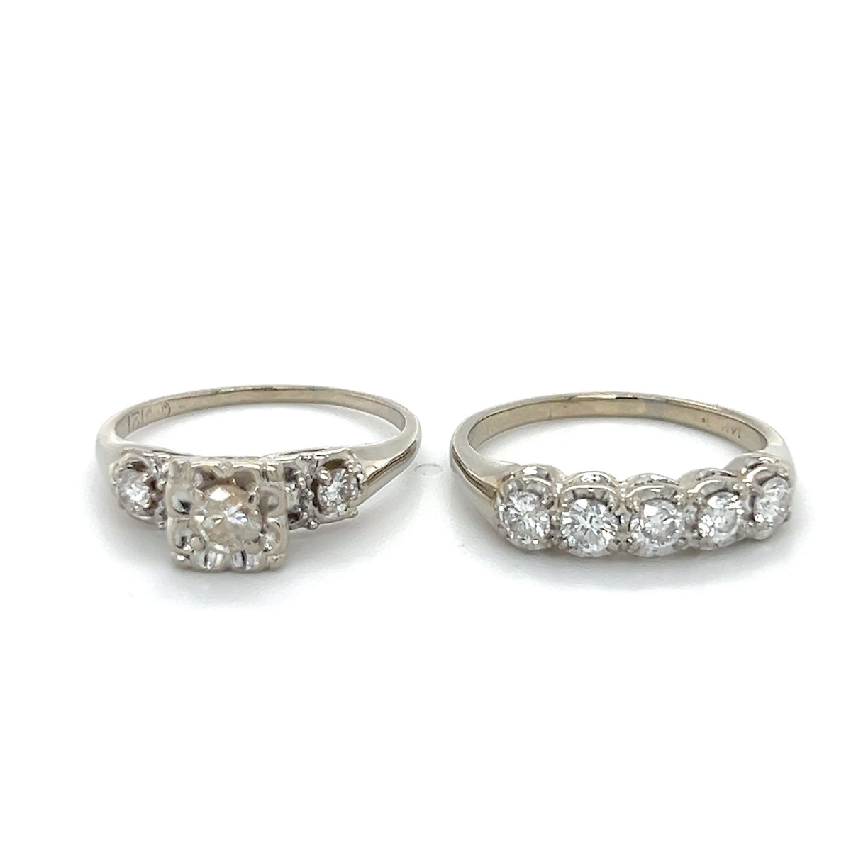 14K White Gold Diamond Lady's Wedding Ring Set; Size 9