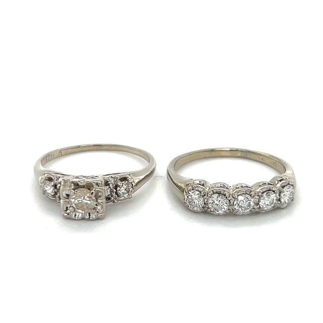 14K White Gold Diamond Lady's Wedding Ring Set; Size 9
