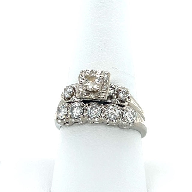 14K White Gold Diamond Lady's Wedding Ring Set; Size 9