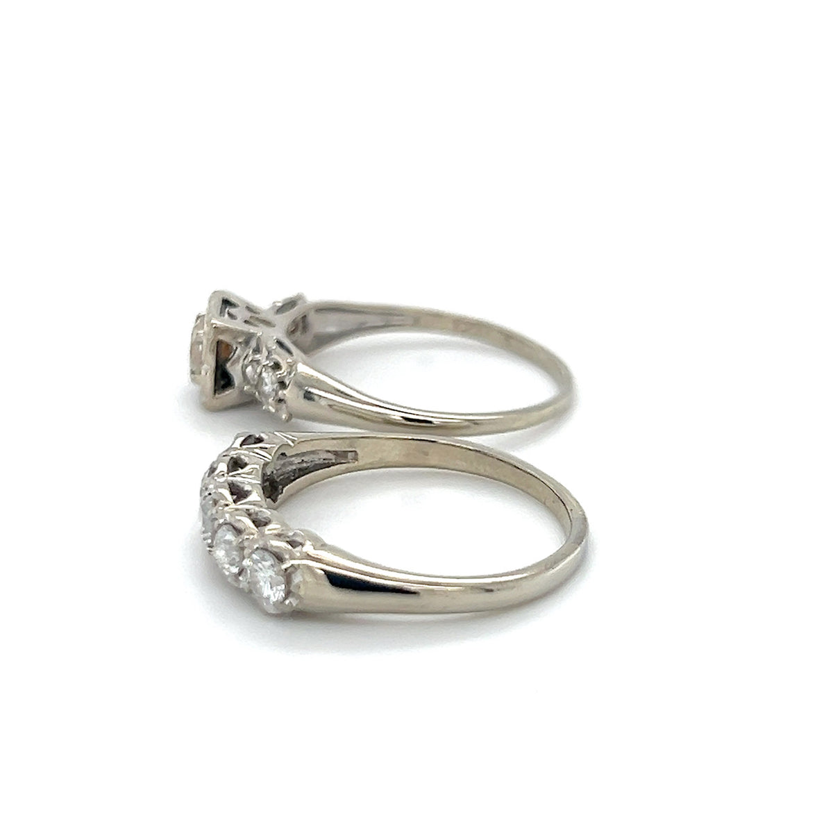 14K White Gold Diamond Lady's Wedding Ring Set; Size 9