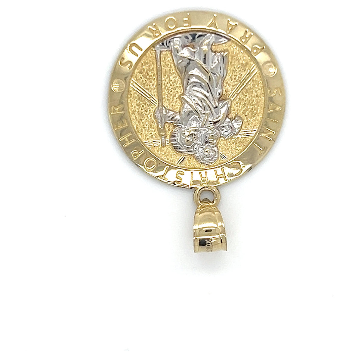 10K Two-Tone Gold Circular Saint Christopher Pendant; 3g