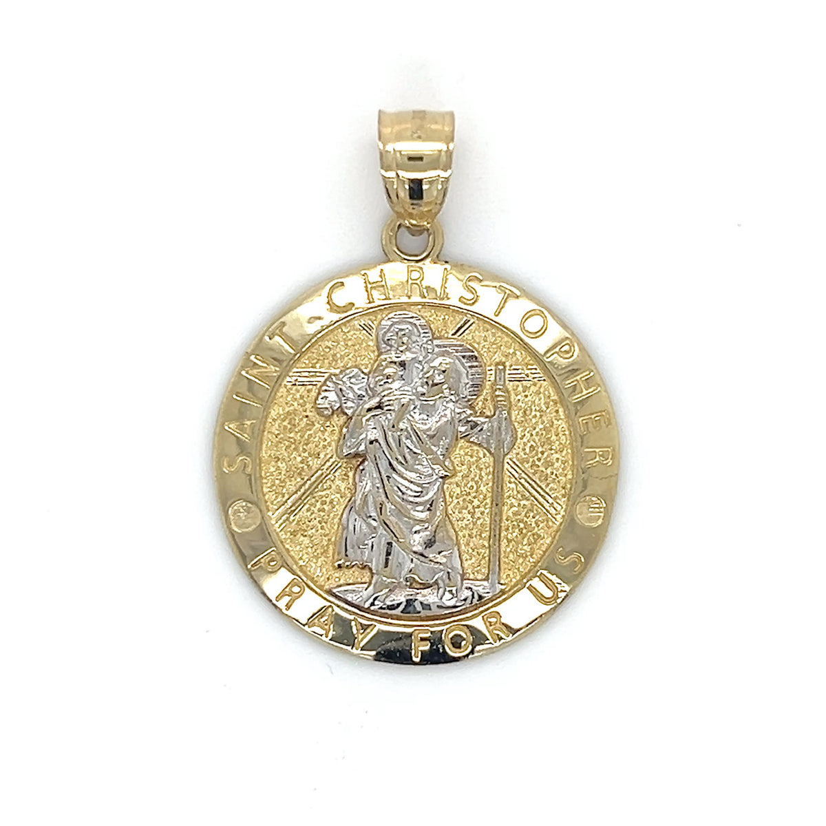 10K Two-Tone Gold Circular Saint Christopher Pendant; 3g