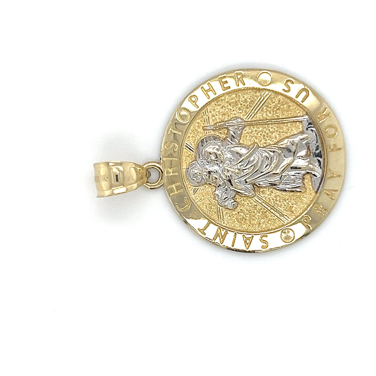 10K Two-Tone Gold Circular Saint Christopher Pendant; 3g