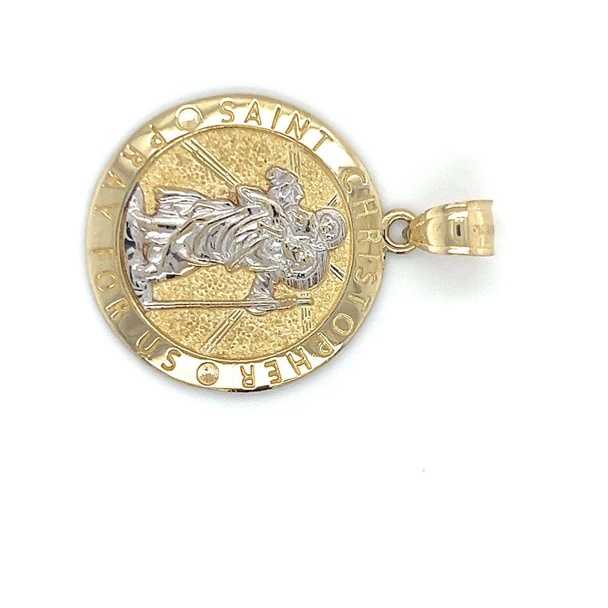 10K Two-Tone Gold Circular Saint Christopher Pendant; 3g
