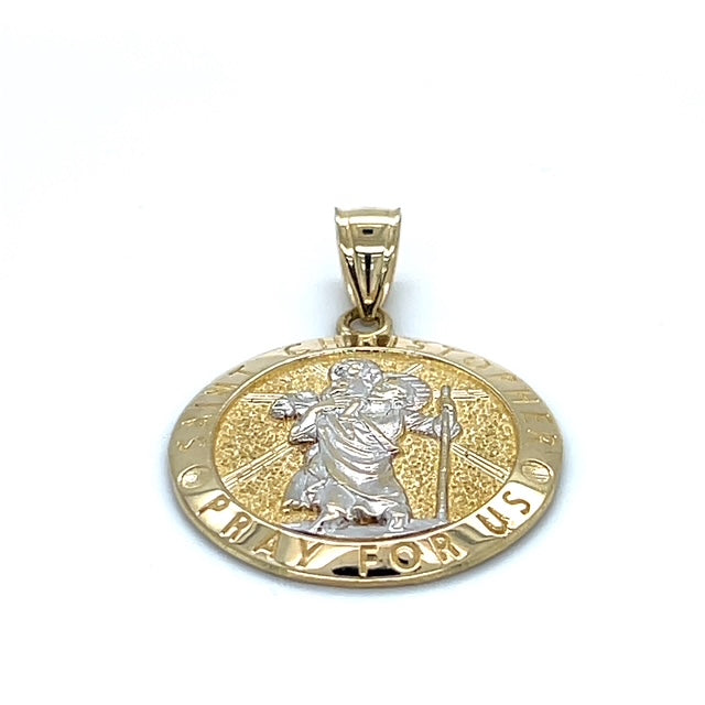 10K Two-Tone Gold Circular Saint Christopher Pendant; 3g