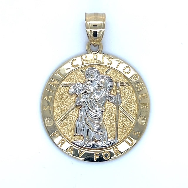 10K Two-Tone Gold Circular Saint Christopher Pendant; 3g