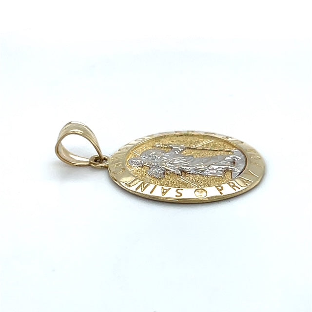 10K Two-Tone Gold Circular Saint Christopher Pendant; 3g