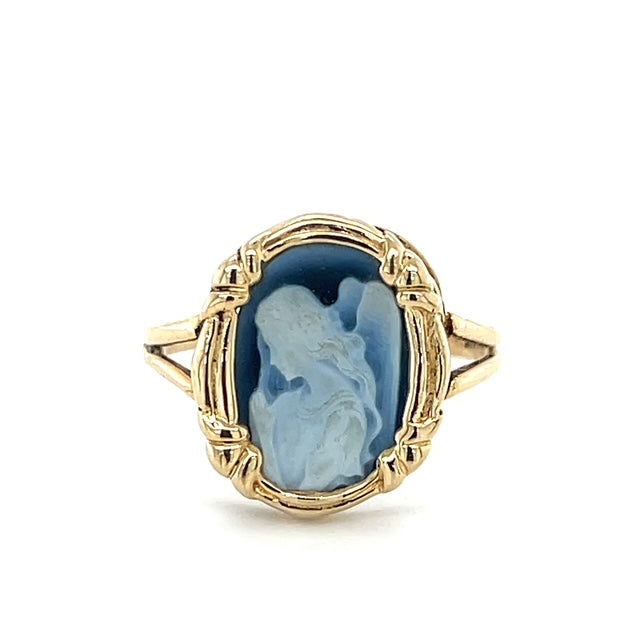 14K Yellow Gold Cameo Angel Lady's Ring; Size 8