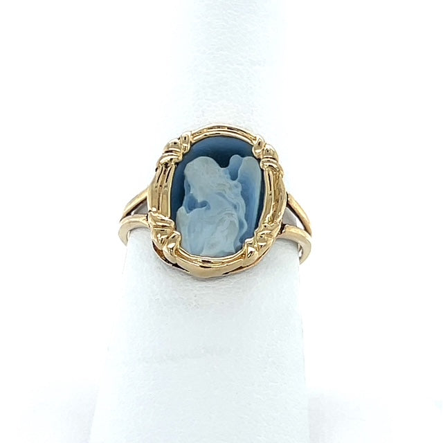 14K Yellow Gold Cameo Angel Lady's Ring; Size 8