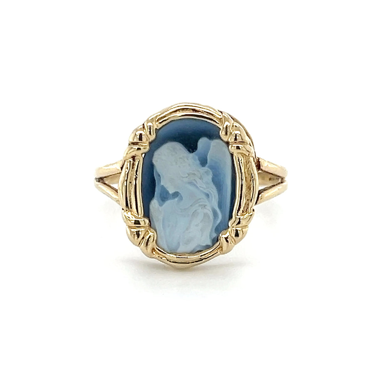 14K Yellow Gold Cameo Angel Lady's Ring; Size 8