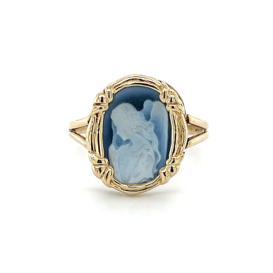14K Yellow Gold Cameo Angel Lady's Ring; Size 8