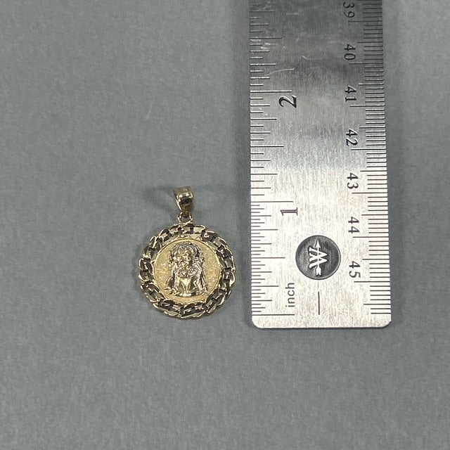 10K Two-Tone Gold Circular Jesus Head Pendant