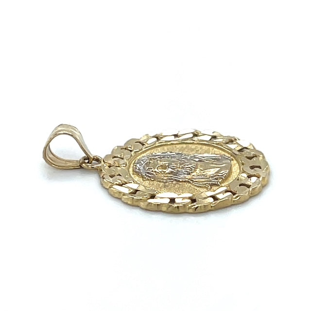 10K Two-Tone Gold Circular Jesus Head Pendant