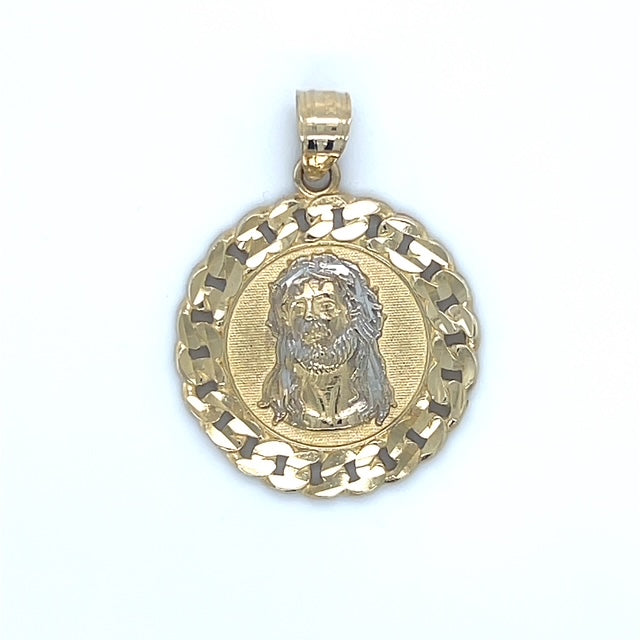 10K Two-Tone Gold Circular Jesus Head Pendant