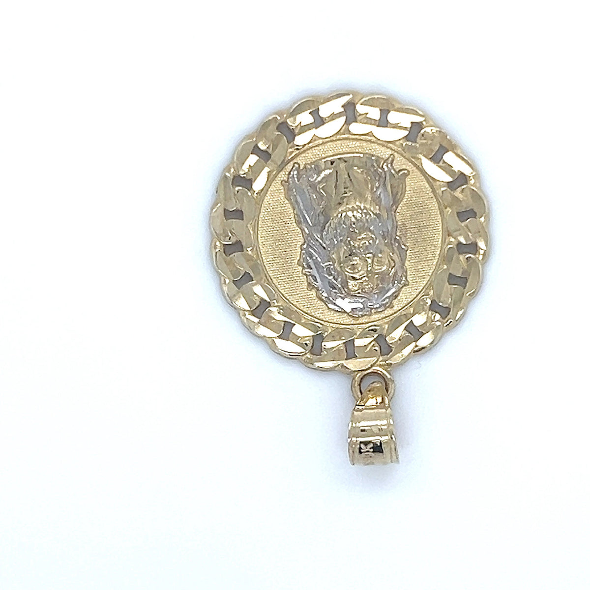 10K Two-Tone Gold Circular Jesus Head Pendant