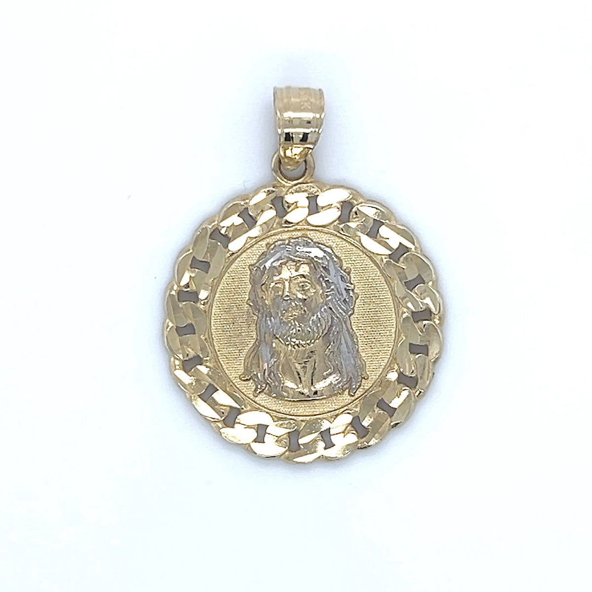 10K Two-Tone Gold Circular Jesus Head Pendant