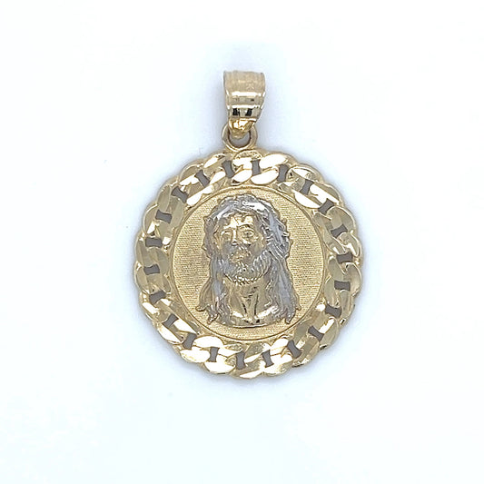 10K Two-Tone Gold Circular Jesus Head Pendant